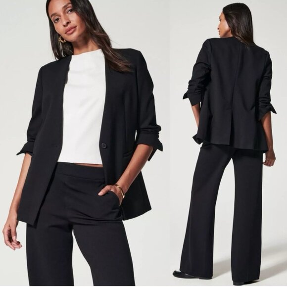 SPANX Jackets & Blazers - NWT SPANX The Perfect Collarless Oversized Pointe Navy Blue Blazer Size M